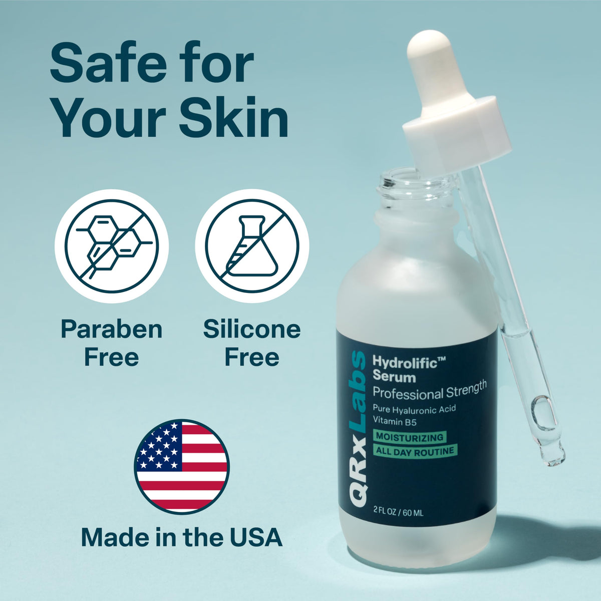 QRxLabs 2 fl oz bottle next to common items to show true product size and value