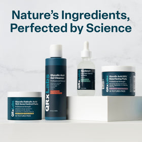 QRxLabs bottle with dropper detail emphasizing controlled application and efficacy