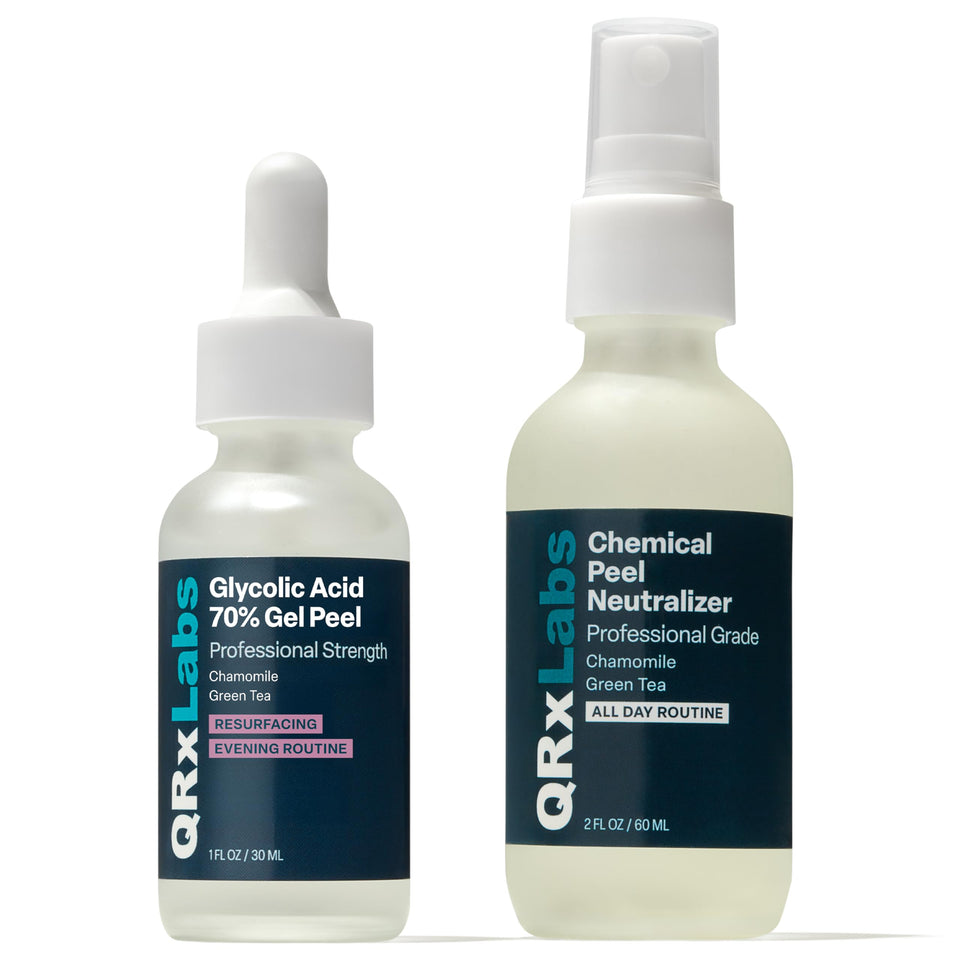 QRxLabs front packaging showing peel and neutralizer for controlled home resurfacing