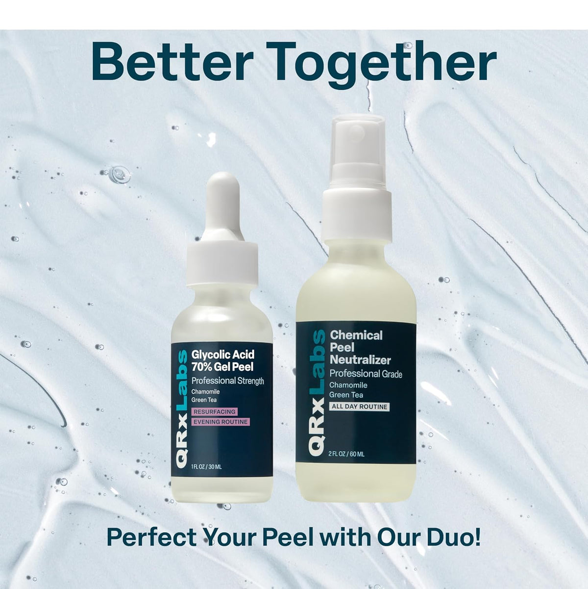 QRxLabs gel texture close-up highlighting spreadable formula and precise application