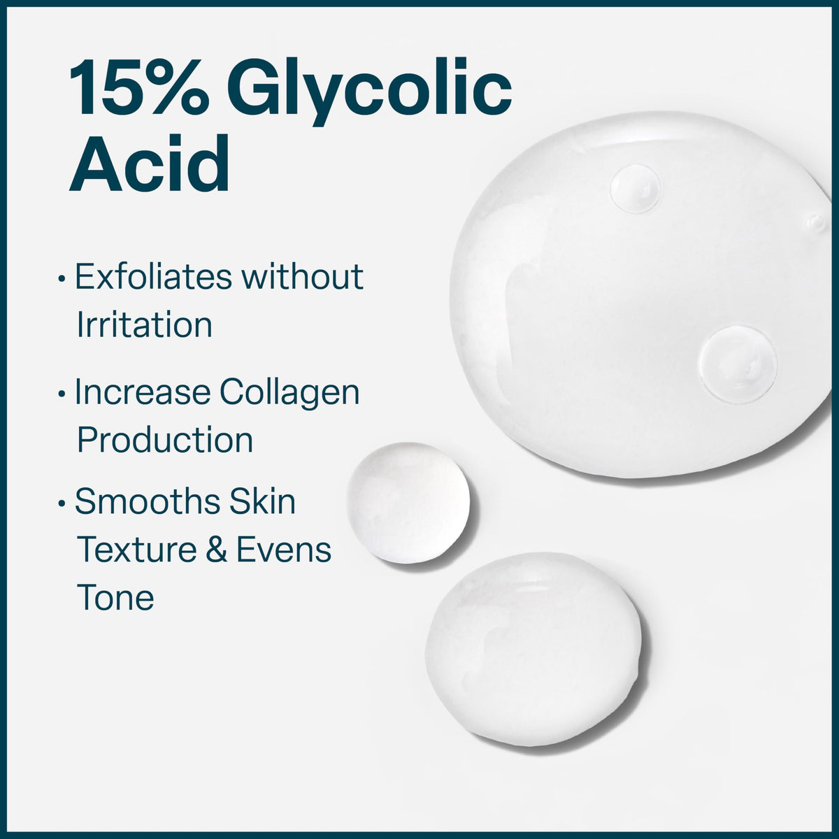QRxLabs glycolic serum texture on skin close-up demonstrating lightweight absorption and smoothing