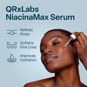 QRxLabs label close-up highlighting ingredients and professional-grade benefit