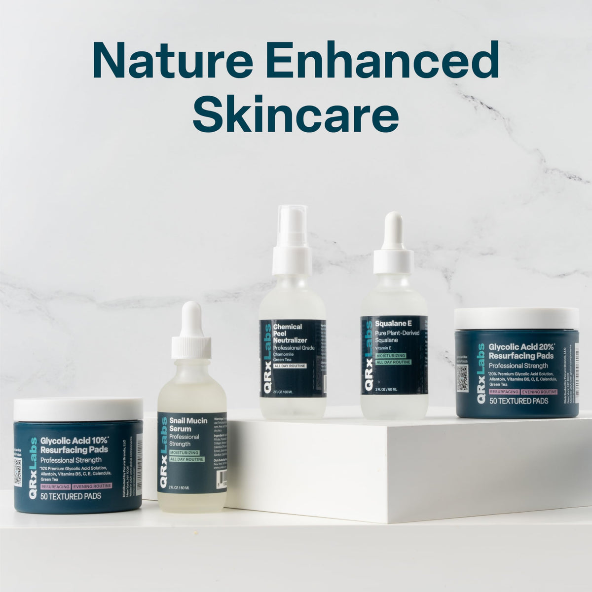 QRxLabs bottle on bathroom counter in lifestyle scene for routine-friendly benefit