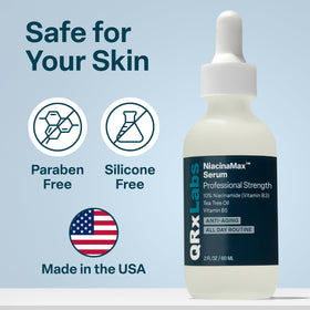 QRxLabs bottle in hand to show 2 oz size and travel-friendly benefit