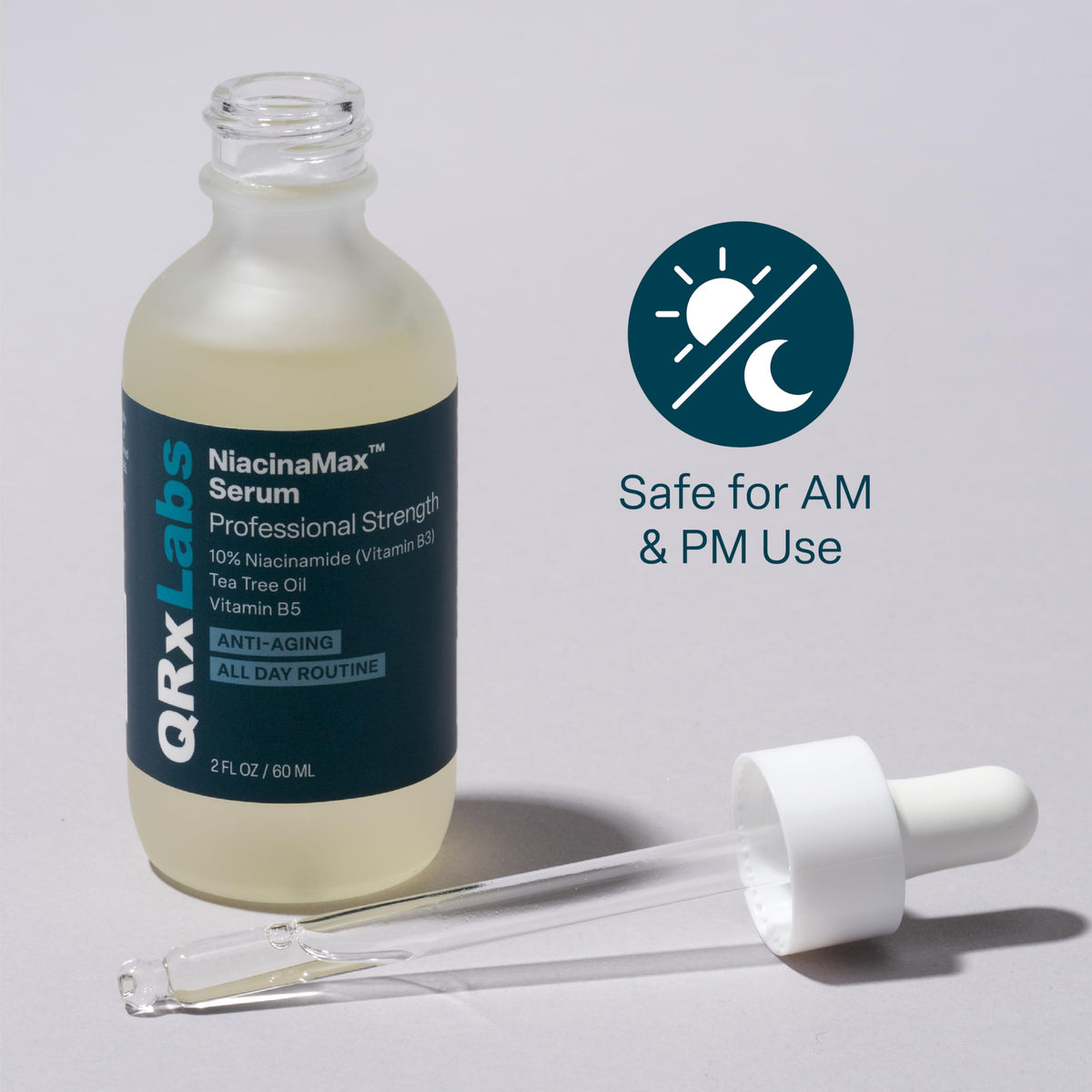 QRxLabs applying serum to cheek illustrating pore-refining and smoothing benefit