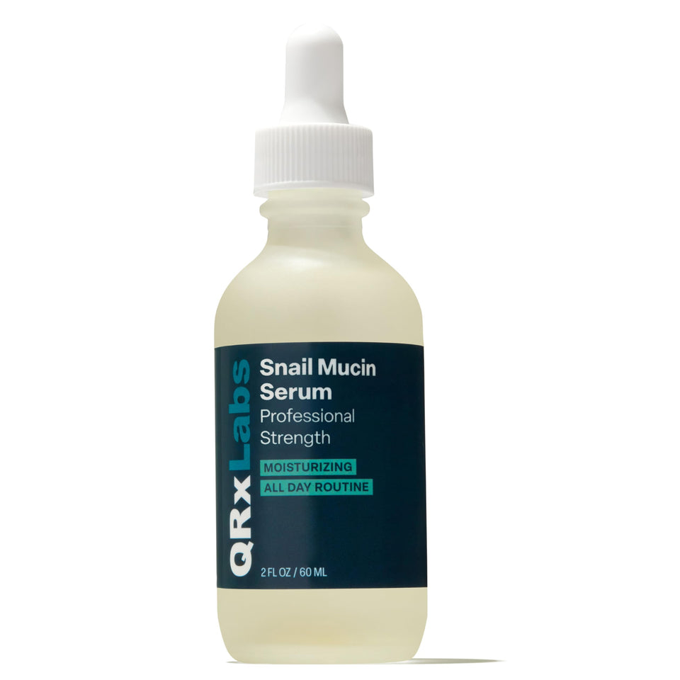 QRxLabs front packaging showing serum bottle and branding benefits