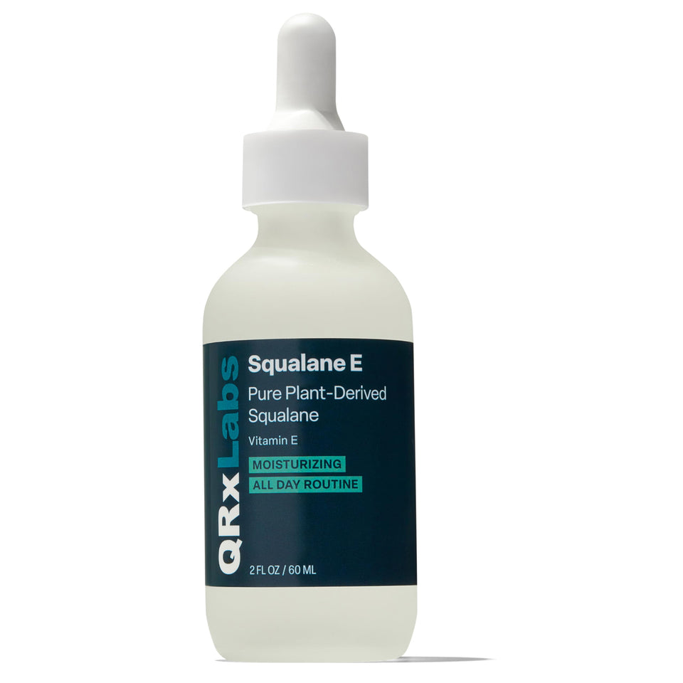 QRxLabs front packaging of squalane oil showing bottle and label, highlighting lightweight hydration