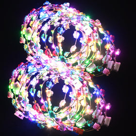 QSJQllo front packaging showing 20 LED flower crowns and colorful display, perfect for group events
