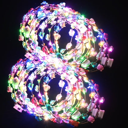 QSJQllo front packaging showing 20 LED flower crowns and colorful display, perfect for group events