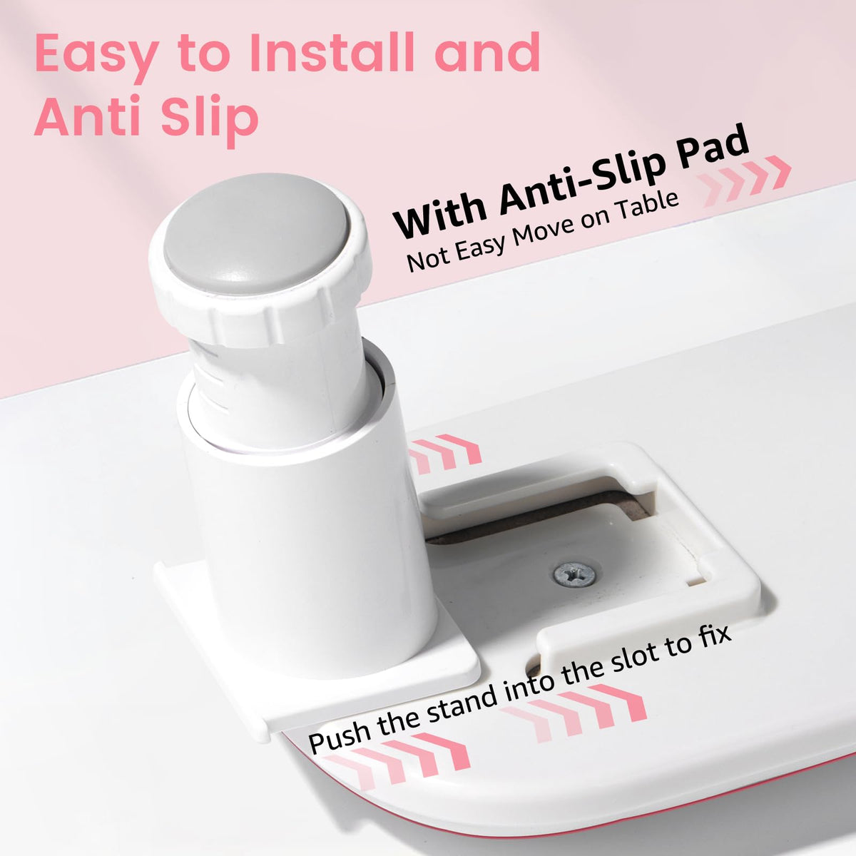 Quaferen arm rest in use on salon tabletop improving technician reach