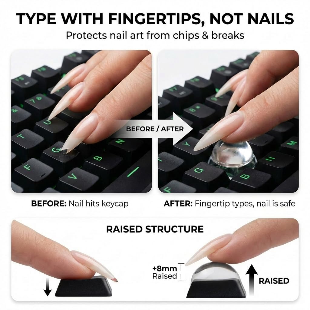 Quafochi cap close-up texture highlights crystal-clear dome and smooth typing surface benefit