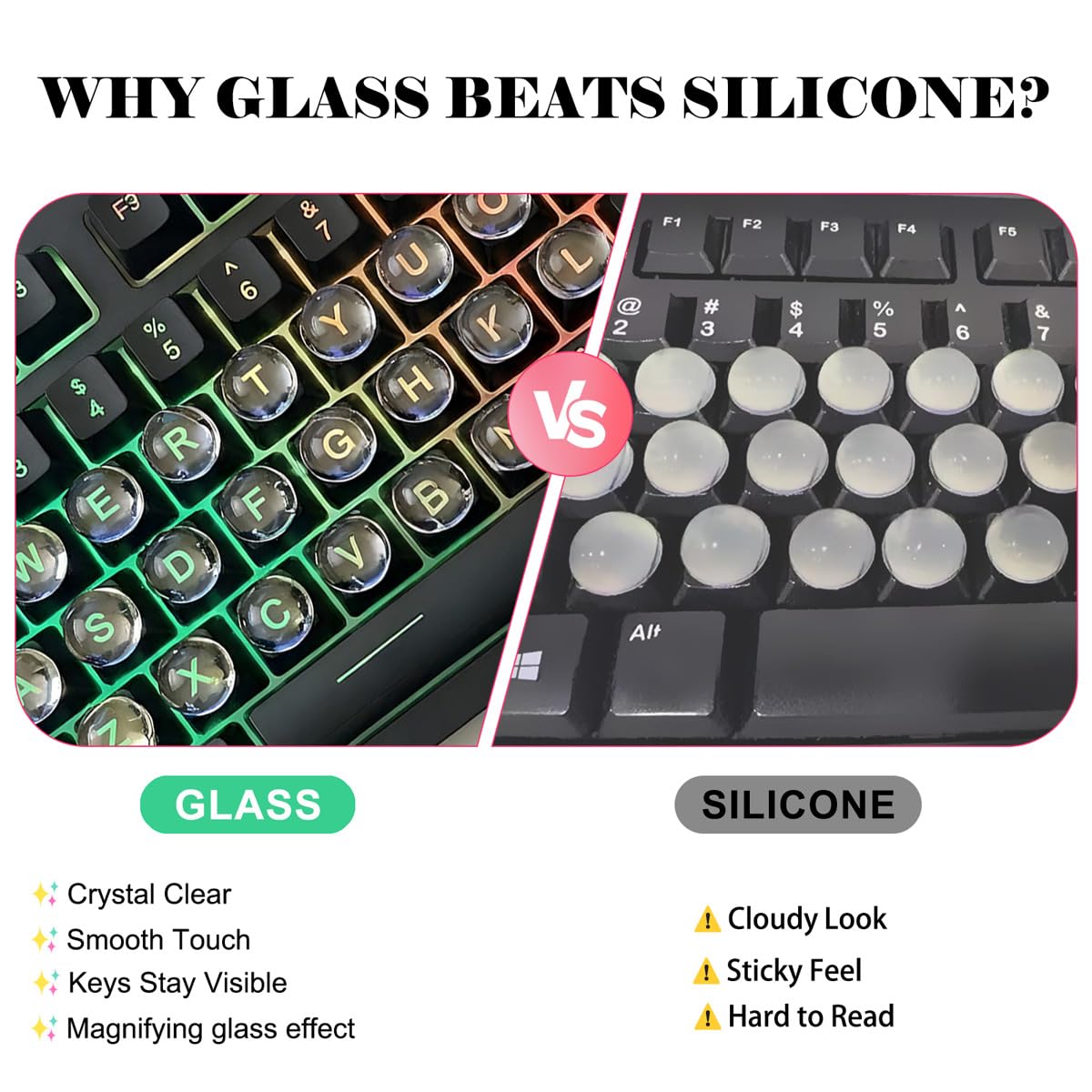 Quafochi on keyboard raised profile demonstrating fingertip contact for nail protection