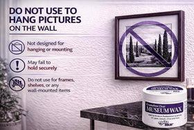 Quakehold! wax protecting collectibles on a living room display shelf