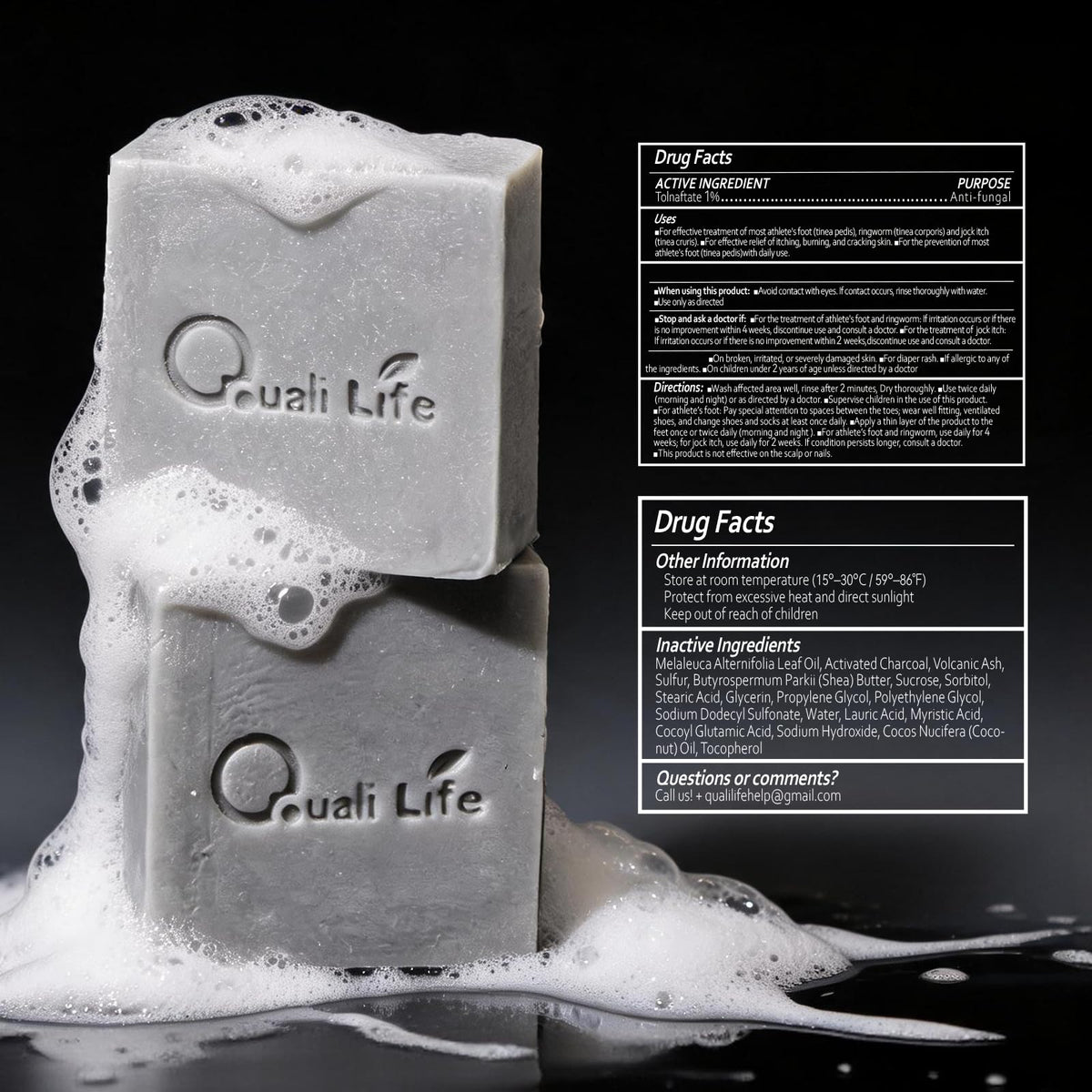 QualiLife ingredients label closeup showing 1% tolnaftate and natural extracts