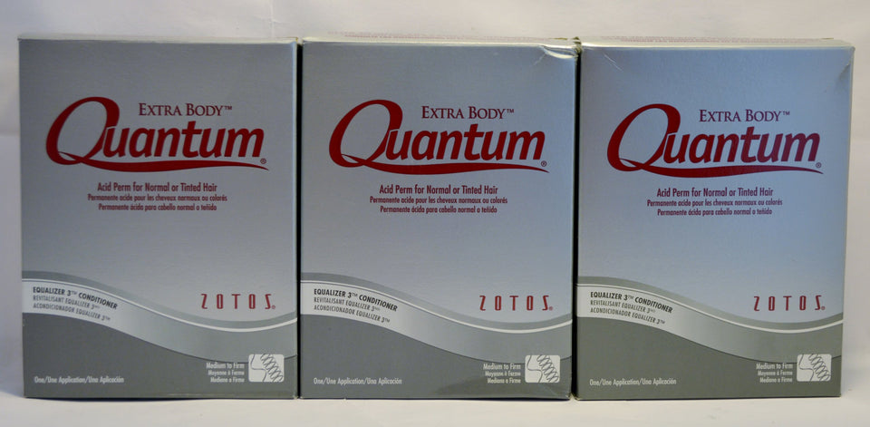 Quantum front packaging showing three bottles and clear labeling for salon convenience