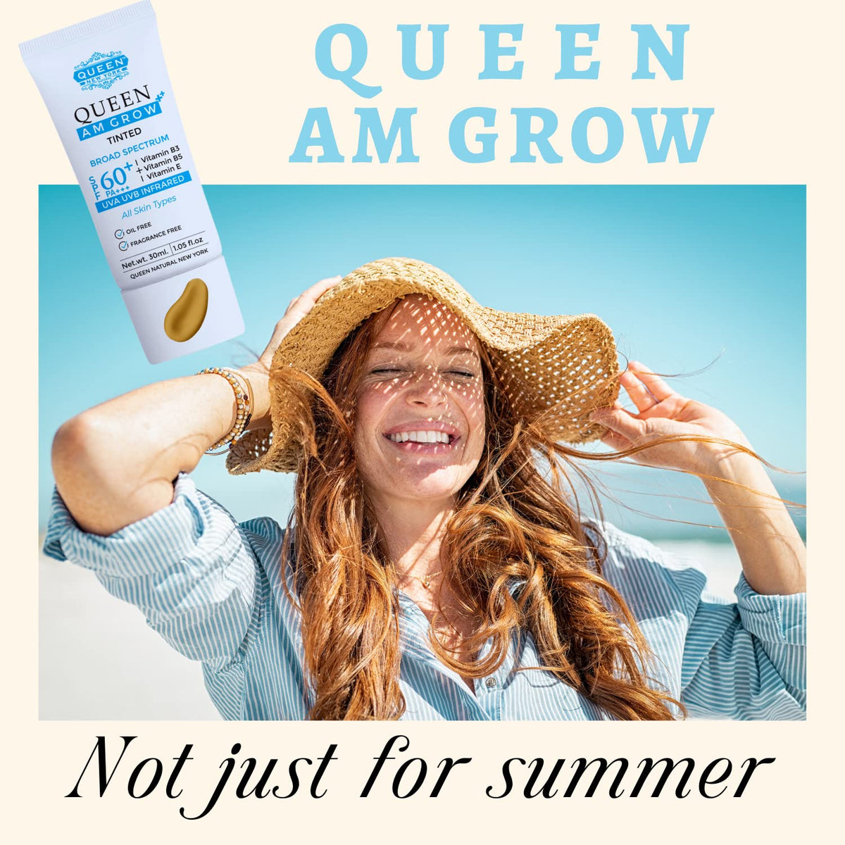 QUEEN NEW YORK applying serum to face illustrating smooth application and hydration