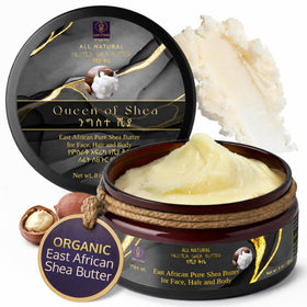 Queen of Shea front packaging showing 8 oz jar and clean design, promotes pure hydration