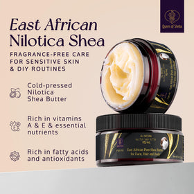 Queen of Shea close-up texture showing creamy Nilotica shea butter, highlights smooth spreadability