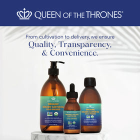 QUEEN OF THE THRONES bottle styled in bathroom for daily routine benefit