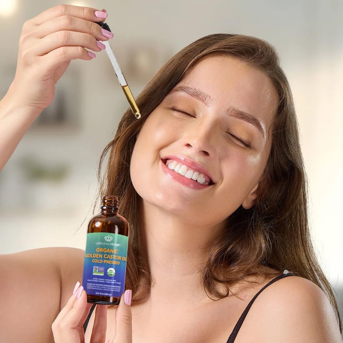 QUEEN OF THE THRONES bottle on bathroom shelf illustrating everyday routine benefit
