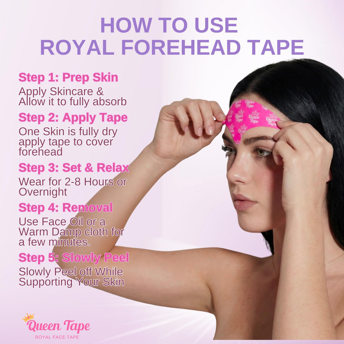 Queen Tape lifestyle shot in nighttime routine supporting serum absorption