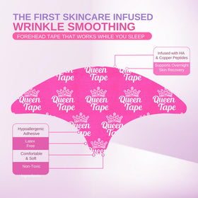 Queen Tape size comparison on forehead showing coverage and wrinkle smoothing