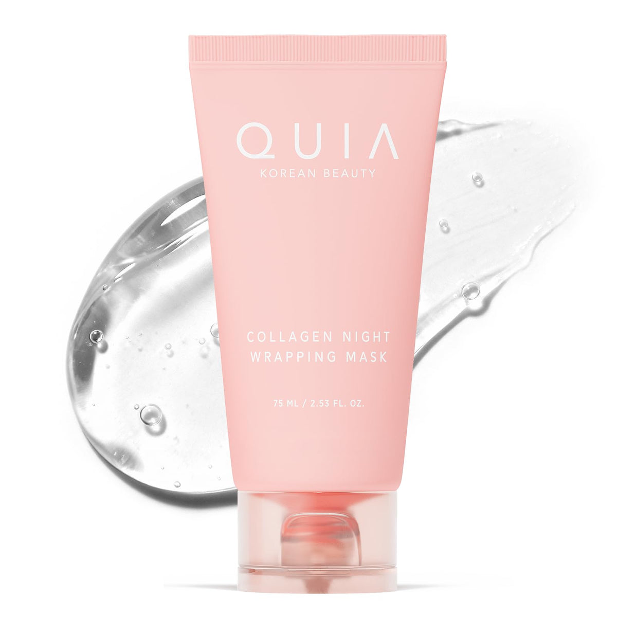 QUIA front packaging shot showing product and benefit of overnight plumping