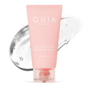 QUIA front packaging shot showing product and benefit of overnight plumping