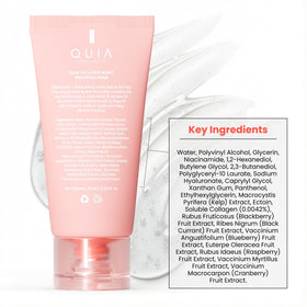 QUIA packaging and box flatlay emphasising vegan, fragrance-free formula