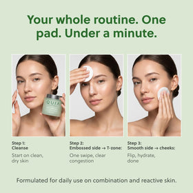 QUIA ingredient label highlighting botanical extracts and gentle formulation benefits