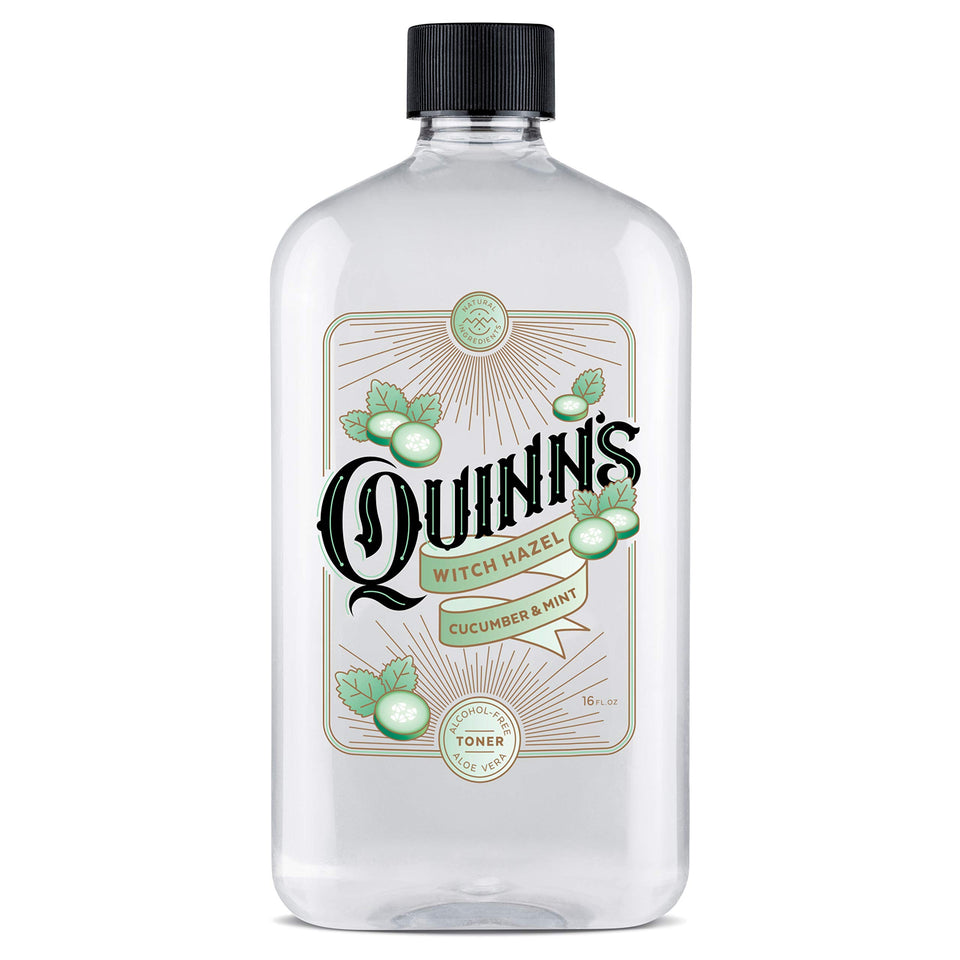 Quinn's front bottle view showing cucumber and mint fragrance for refreshing tone