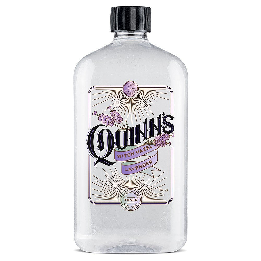 Quinn's front bottle showing lavender scent and gentle toner benefit