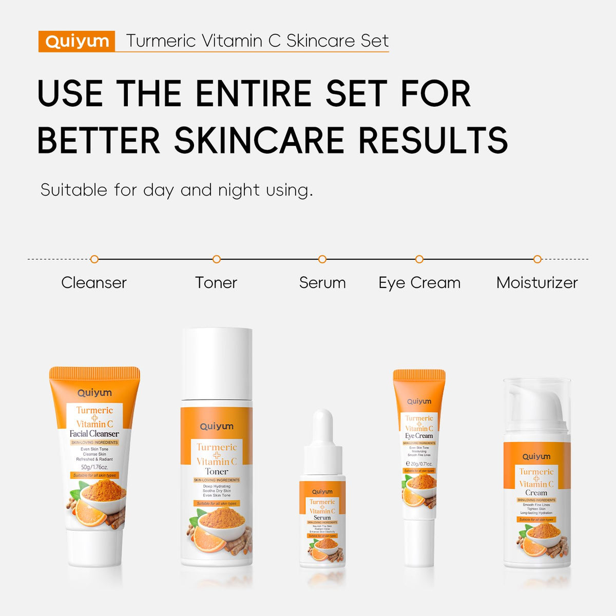 QUIYUM ingredient shot turmeric and vitamin C showcasing antioxidant brightening support