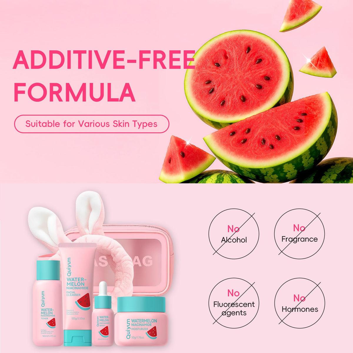 QUIYUM skincare on bathroom counter depicting easy daily ritual