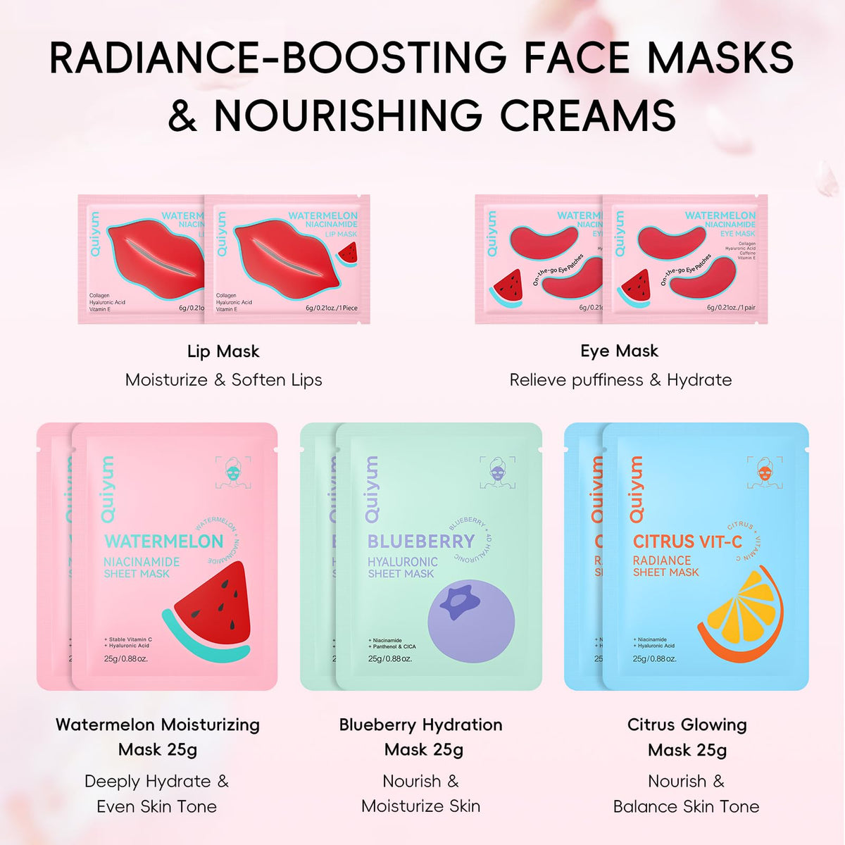 QUIYUM watermelon lip and eye patches detail for targeted moisture
