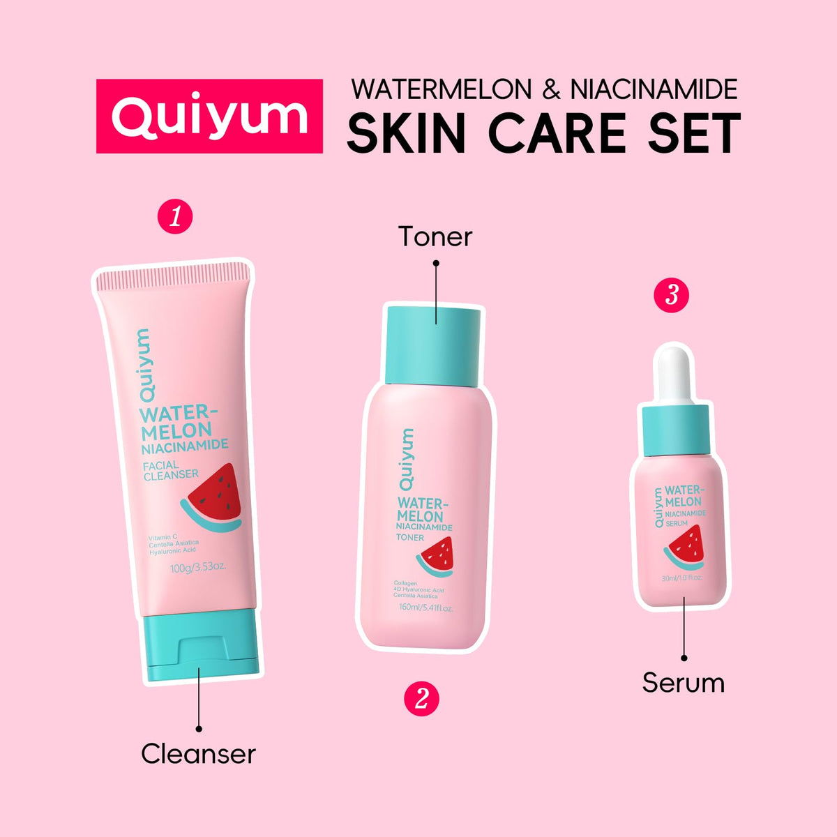 QUIYUM teen applying toner illustrating easy daily skincare step
