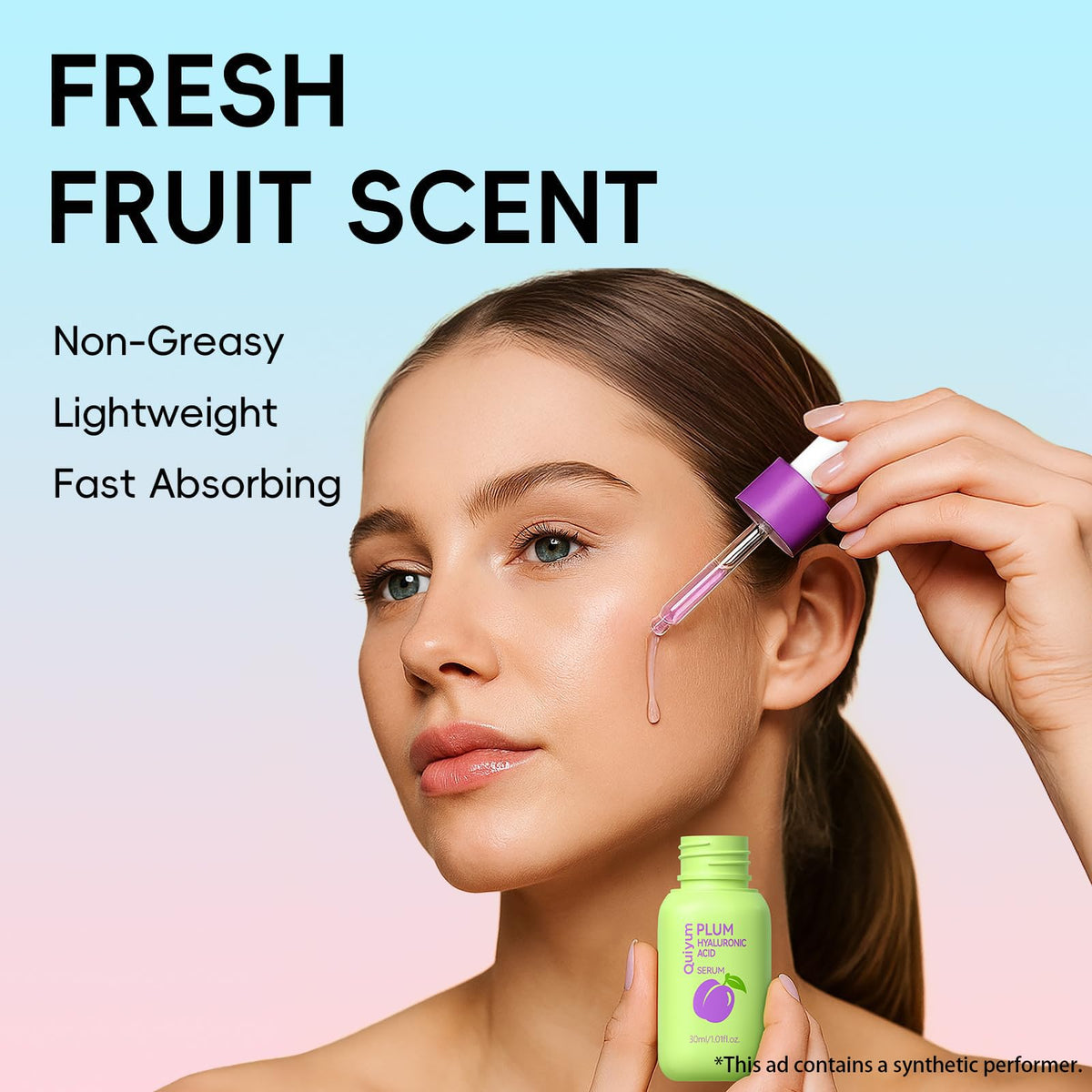 QUIYUM moisturizer texture swirl demonstrating lightweight hydration and non-greasy feel