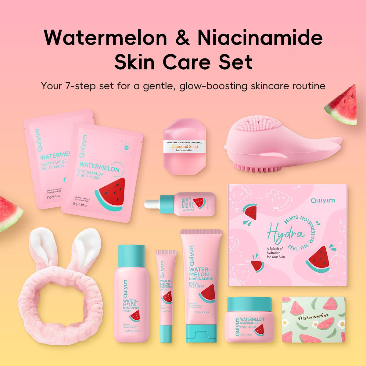 QUIYUM watermelon serum dropper dispensing lightweight hydrating serum for quick absorption