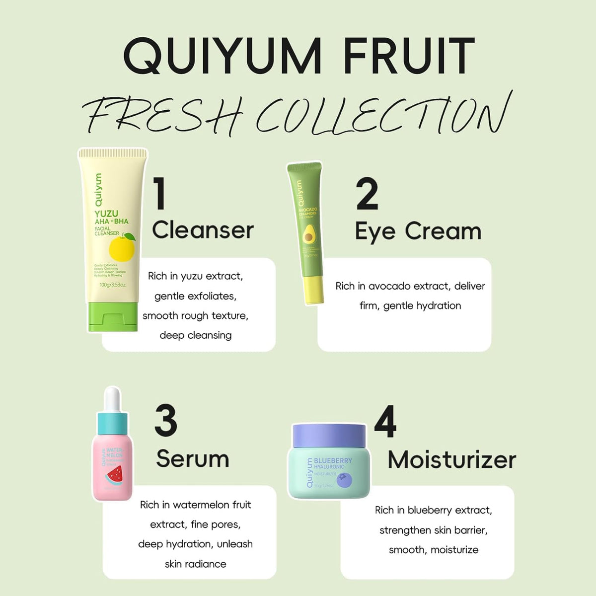 QUIYUM yuzu cleanser pump showing easy, gentle cleansing action