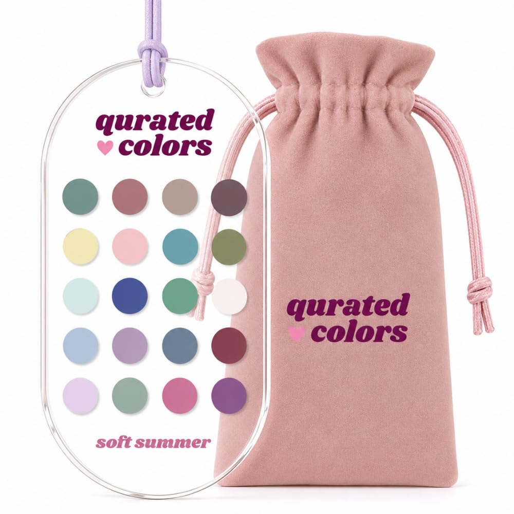 Qurated Colors front view of acrylic card showing Soft Summer palette for easy outfit matching