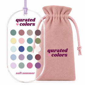 Qurated Colors front view of acrylic card showing Soft Summer palette for easy outfit matching