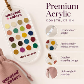 Qurated Colors label and printed swatches showing palette names and compact reference format