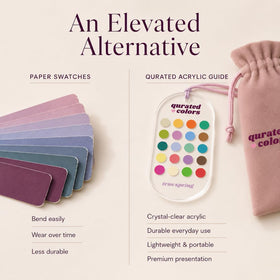 Qurated Colors lifestyle image with bag and outfit demonstrating on-the-go color planning