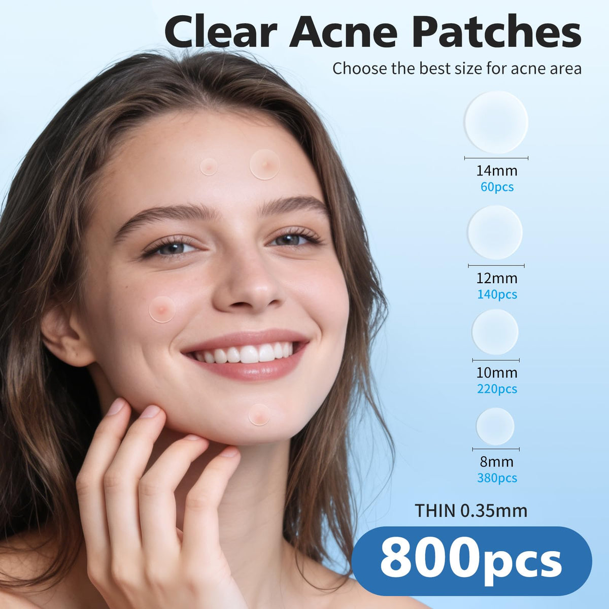QUSTERE size display of 8mm, 10mm, 12mm, 14mm patches for targeted coverage