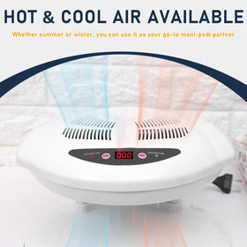 QUTUNI in use with hand under fan demonstrating smudge-free drying benefit
