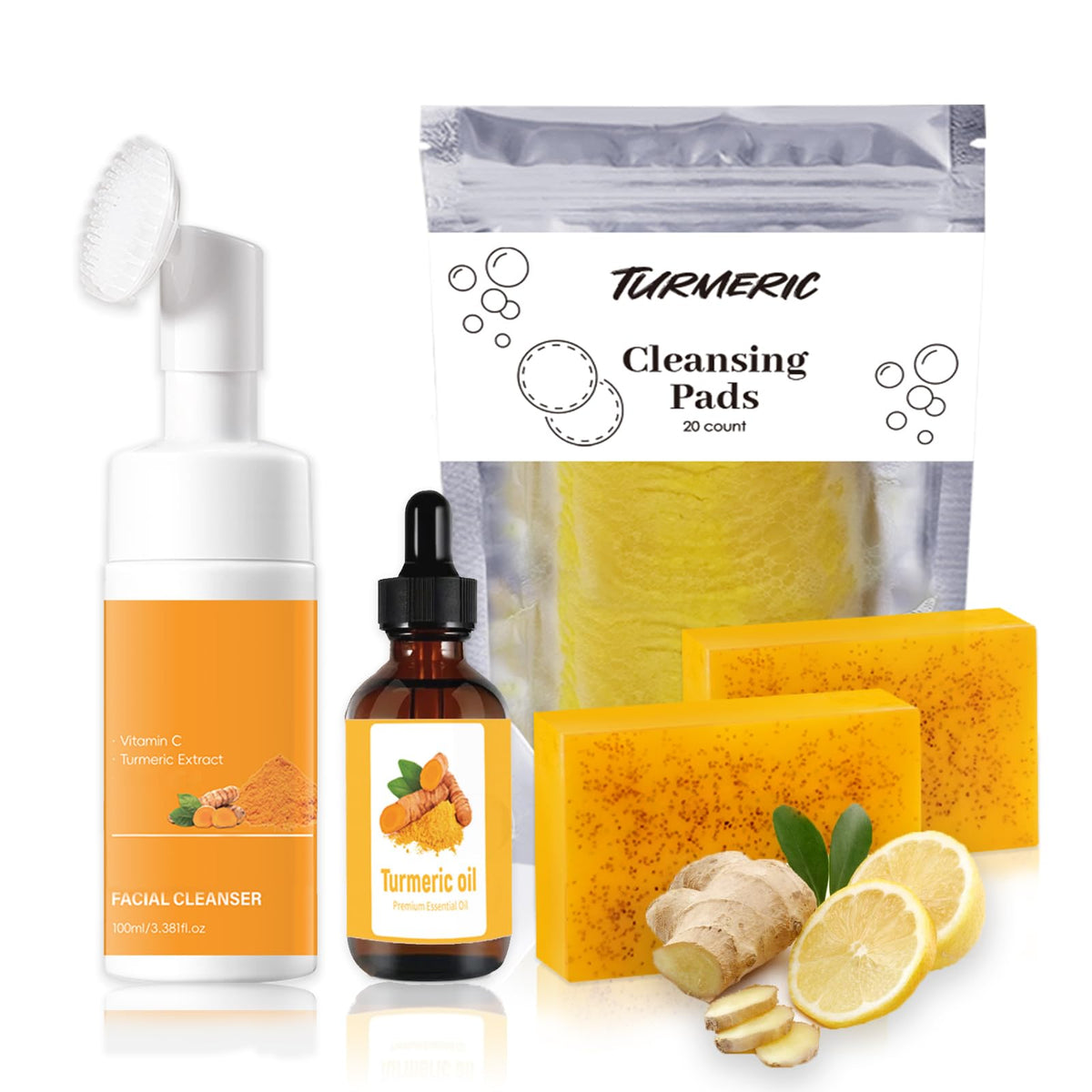 qvkzl front packaging showing full turmeric skincare kit and clear contents