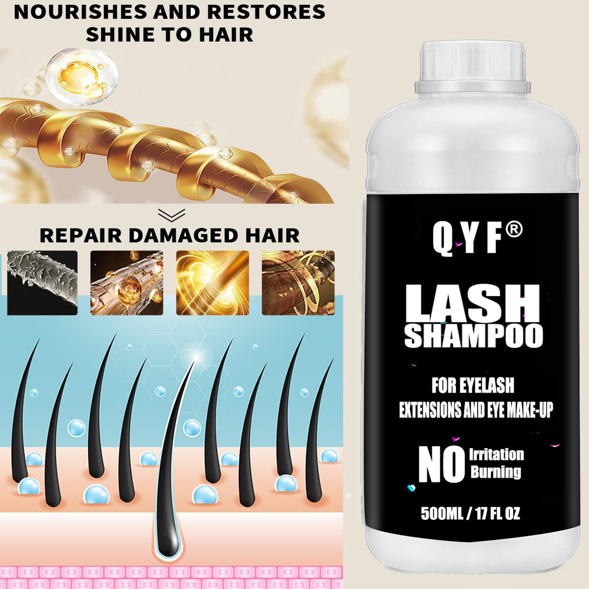 QYF lash cleaning in use technician applying foam to extensions for gentle cleansing