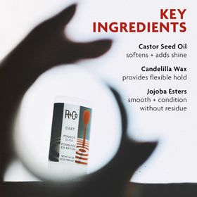 R+Co Dart applied to hairline to tame flyaways for polished finish