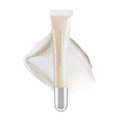 r.e.m. beauty front packaging showing glossy tube and logo benefit: clear product view