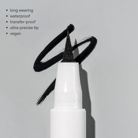 r.e.m. beauty eyeliner applied to model eye showing smooth waterproof finish